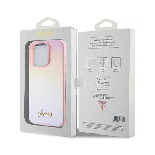 Alkuperäinen GUESS (Saffiano Iridescent Script) iPhone 15 Pro (6,1") - Pinkki hinta ja tiedot | Puhelimen kuoret ja kotelot | hobbyhall.fi