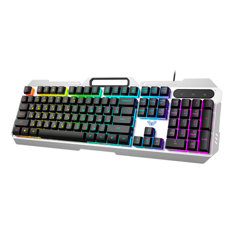 Aula F2023 Wired Membrane Gaming näppäimistö (EN/RU) 104 painikkeella (metallirunko) puhelintelineellä hinta ja tiedot | Näppäimistöt | hobbyhall.fi