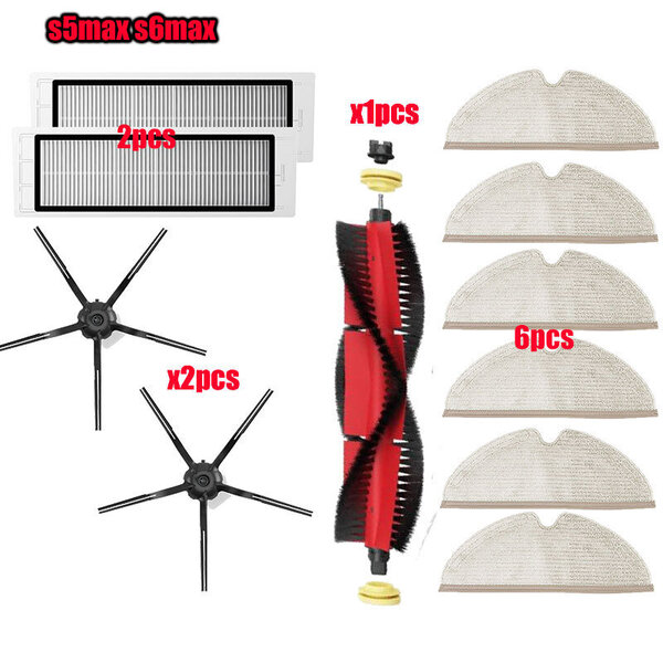 Xiaomi Roborock S5 Max S6 S50 S51 S55 pölynimurin osatarvikkeet HEPA-suodatin + sivuharja + pääharja + moppiliinat