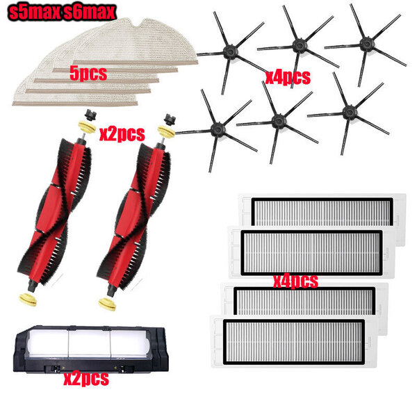Xiaomi Roborock S5 Max S6 S50 S51 S55 pölynimurin osatarvikkeet HEPA-suodatin + sivuharja + pääharja + moppiliinat