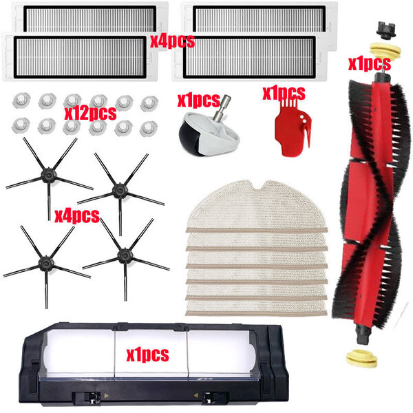Xiaomi Roborock S5 Max S6 S50 S51 S55 pölynimurin osatarvikkeet HEPA-suodatin + sivuharja + pääharja + moppiliinat