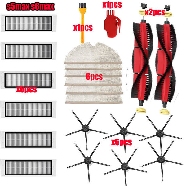 Xiaomi Roborock S5 Max S6 S50 S51 S55 pölynimurin osatarvikkeet HEPA-suodatin + sivuharja + pääharja + moppiliinat