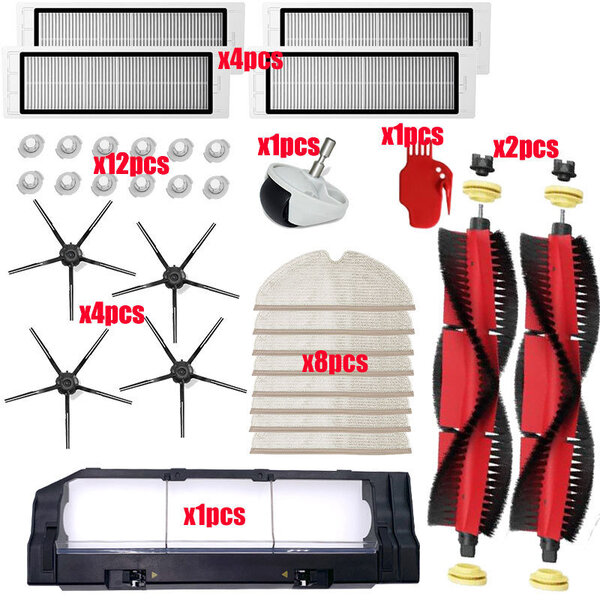 Xiaomi Roborock S5 Max S6 S50 S51 S55 pölynimurin osatarvikkeet HEPA-suodatin + sivuharja + pääharja + moppiliinat