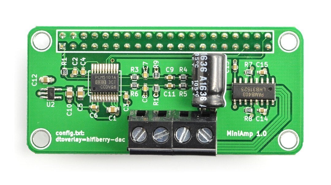 HiFiBerry MiniAmp Raspberry 4B/3B+/3/2/B+/A+/Zero hinta ja tiedot | Mikrokontrollerit | hobbyhall.fi