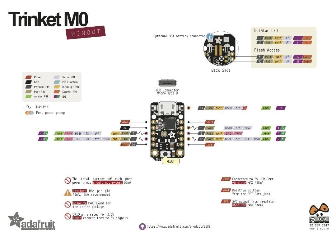 Trinket M0 mikro-ohjain, CircuitPython ja Arduino IDE, Adafruit 3500 hinta ja tiedot | Mikrokontrollerit | hobbyhall.fi