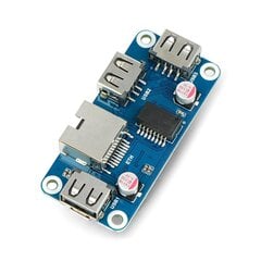 Ethernet/USB (B) HUB - 3xUSB 1xRJ45 Ethernet - Raspberry Pi:n käyttöliittymälaajennus - Waveshare 20416 hinta ja tiedot | Mikrokontrollerit | hobbyhall.fi