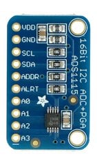 ADS1115 16-bittinen ADC, 4 kanavaa ohjelmoitavalla vahvistimella, Adafruit 1085 hinta ja tiedot | Mikrokontrollerit | hobbyhall.fi