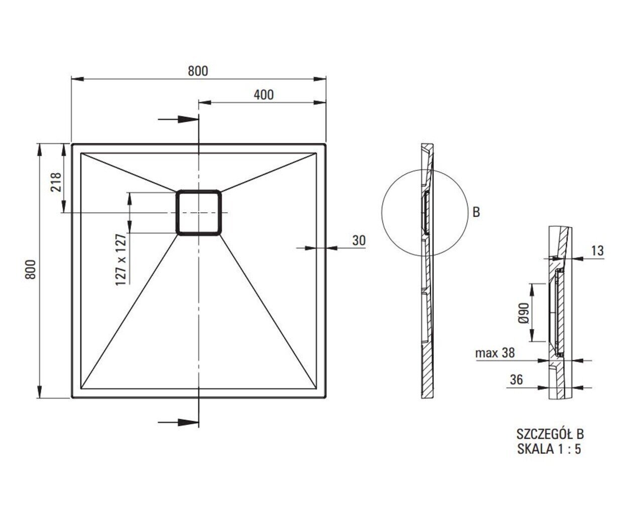 Neliömäinen suihkualusta Deante Correo, 80x80 cm hinta ja tiedot | Suihkualtaat | hobbyhall.fi