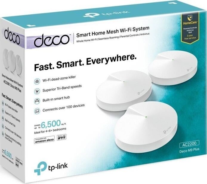 TP-LINK Mesh WiFi System Deco M9 Plus (3-Pack) 802.11ac, 867 Mbit hinta ja tiedot | Langattomat tukiasemat | hobbyhall.fi
