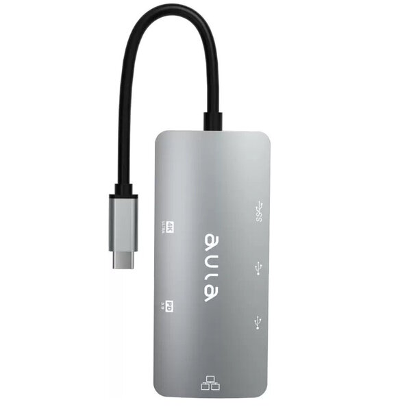 Aula OT-UC-910 6in1 Hub USB-C to Hdmi 4K 60Hz / 2x USB 2.0 / USB 3.0 / PD lataus / RJ45 Internet