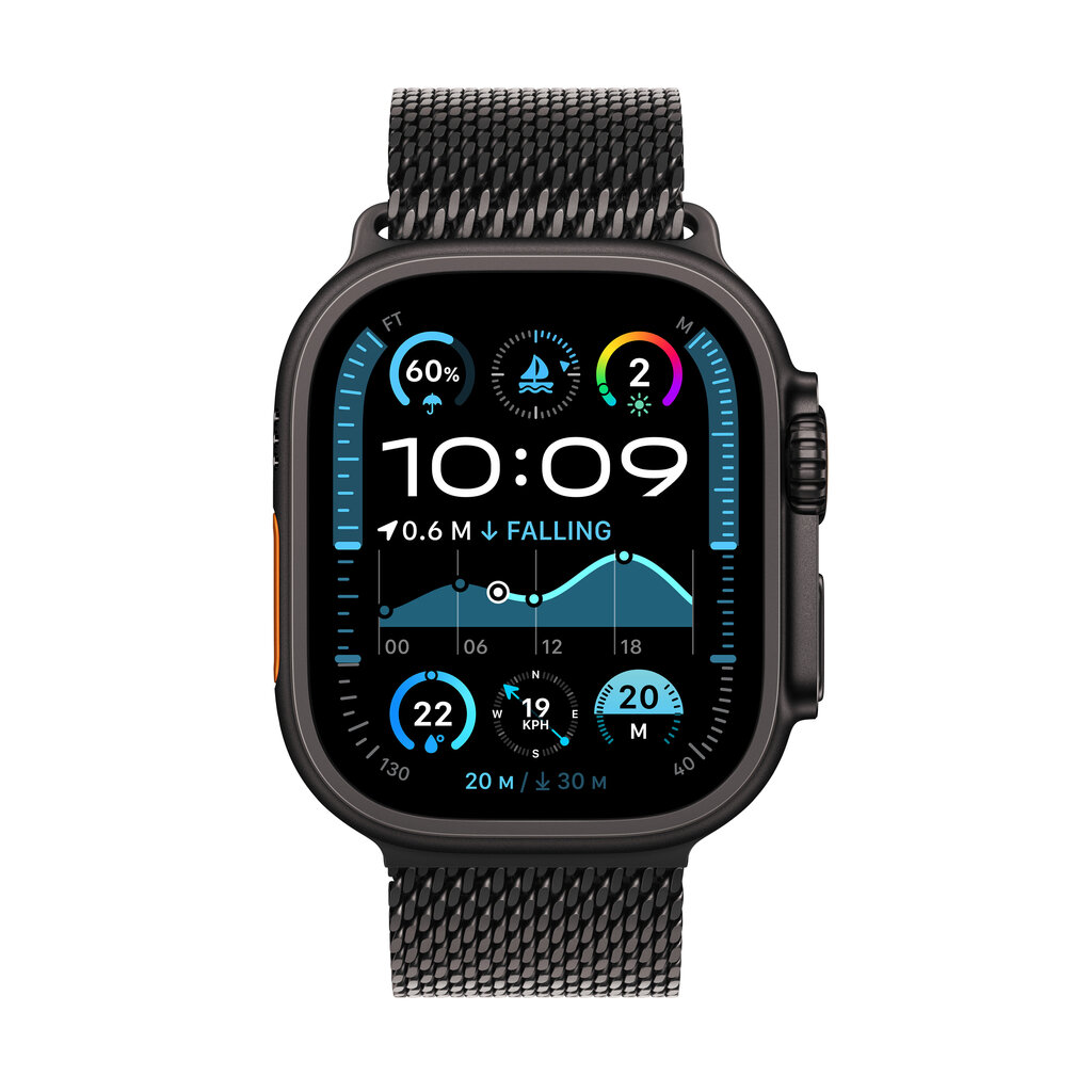 Apple Watch Ultra 2 GPS + Cellular 49mm Black Titanium Case with Black Titanium Milanese Loop - S MX4W3EL/A hinta ja tiedot | Älykellot | hobbyhall.fi