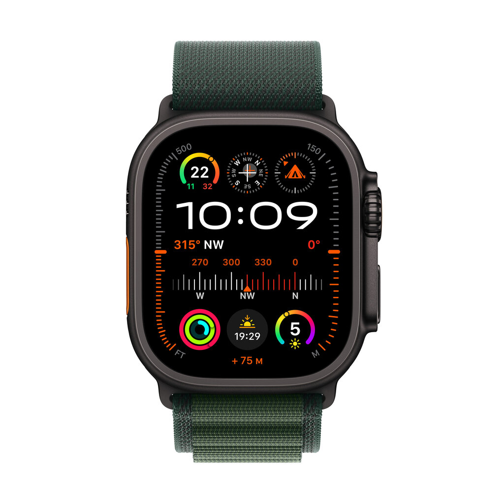 Apple Watch Ultra 2 GPS + Cellular 49mm Black Titanium Case with Dark Green Alpine Loop - Medium MX4R3EL/A hinta ja tiedot | Älykellot | hobbyhall.fi