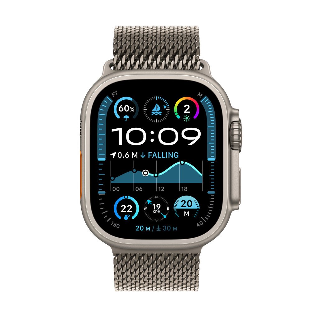 Apple Watch Ultra 2 GPS + Cellular 49mm Natural Titanium Case with Natural Titanium Milanese Loop - M MX5R3EL/A hinta ja tiedot | Älykellot | hobbyhall.fi