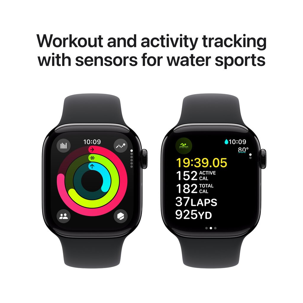 Apple Watch Series 10 GPS + Cellular 42mm Jet Black Aluminium Case with Black Sport Band - S/M MWX63ET/A hinta ja tiedot | Älykellot | hobbyhall.fi