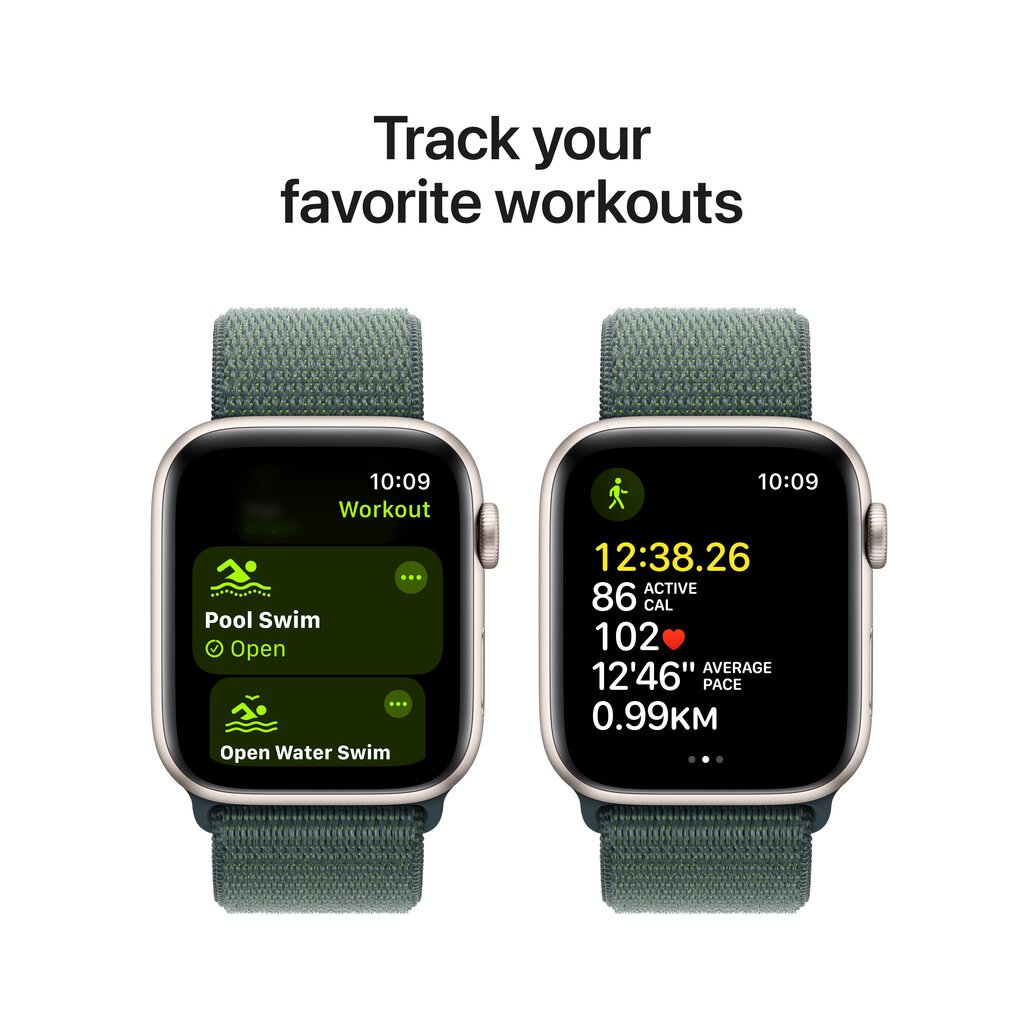 Apple Watch SE GPS 40mm Starlight Aluminium Case with Lake Green Sport Loop MXEH3ET/A hinta ja tiedot | Älykellot | hobbyhall.fi