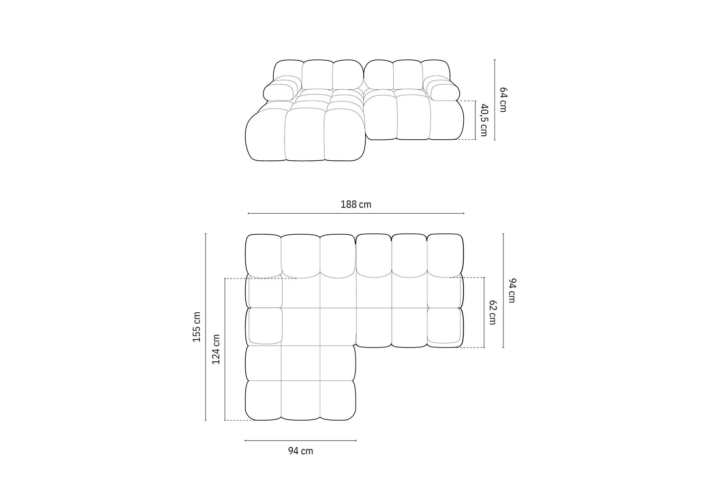 Pehmeä kulma Micadoni Bellis, 188x155x64 cm, sininen hinta ja tiedot | Kulmasohvat ja divaanisohvat | hobbyhall.fi