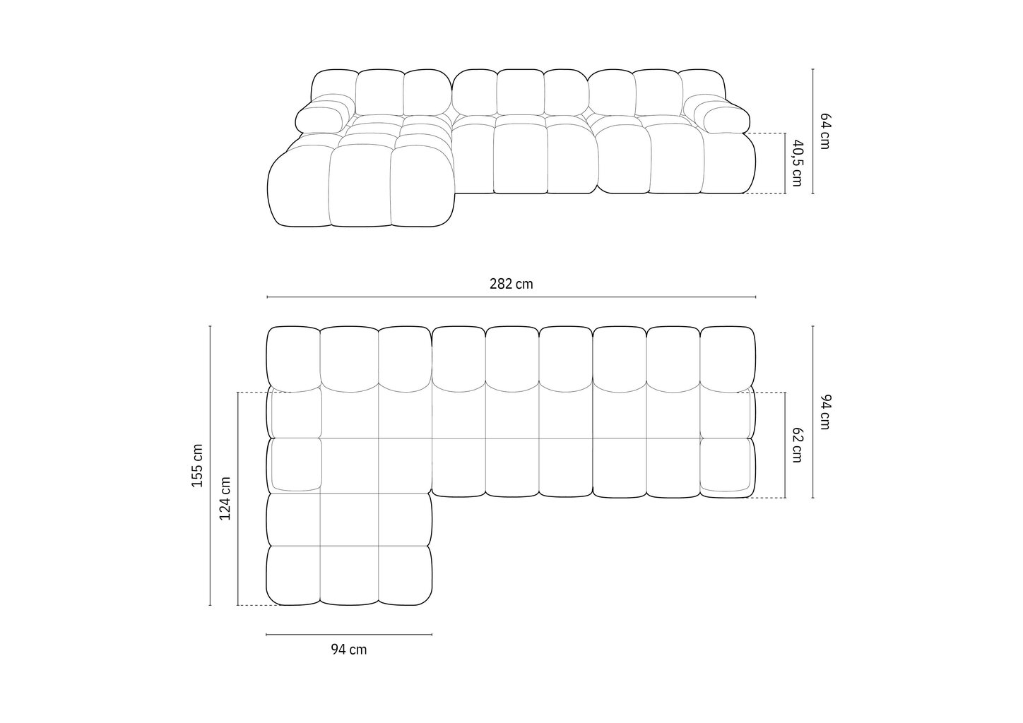 Pehmeä kulma Micadoni Bellis, 282x155x64 cm, valkoinen hinta ja tiedot | Kulmasohvat ja divaanisohvat | hobbyhall.fi