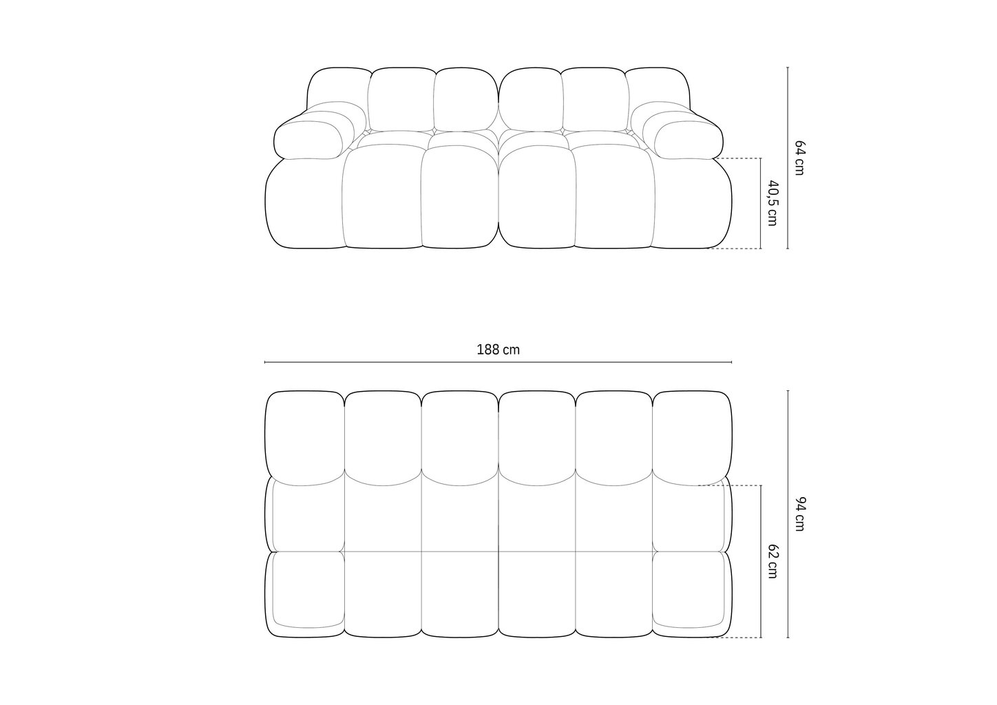 Modulaarinen sohva Micadoni Bellis, 188x94x64 cm, valkoinen hinta ja tiedot | Sohvat ja vuodesohvat | hobbyhall.fi