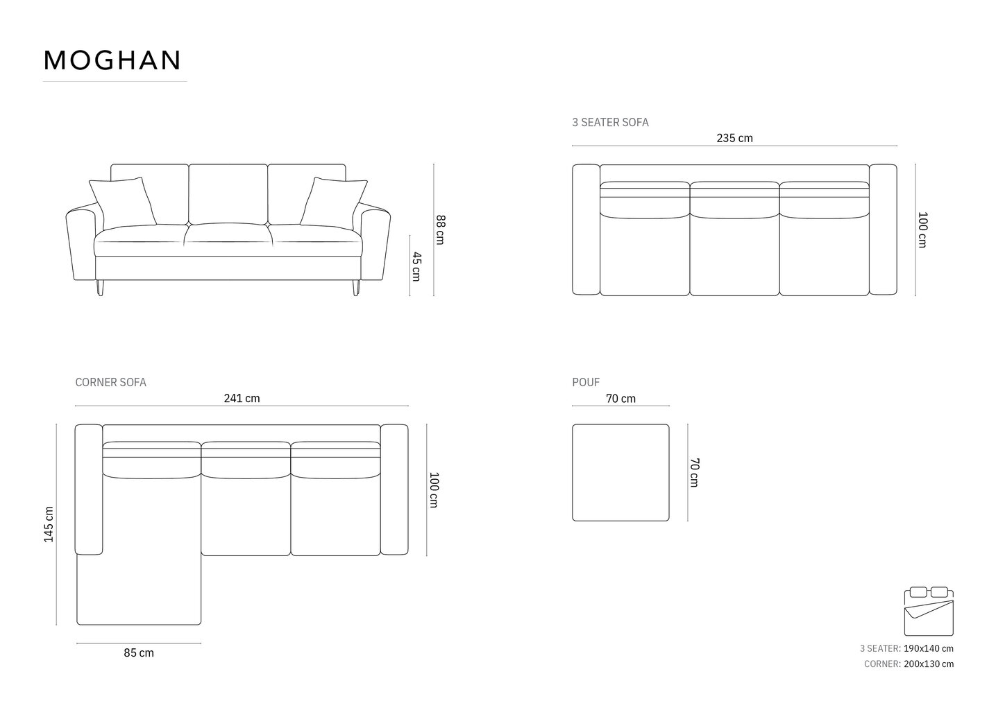 Sohvavuode Micadoni Moghan, 235x100x88 cm, hiekanvärinen hinta ja tiedot | Sohvat ja vuodesohvat | hobbyhall.fi