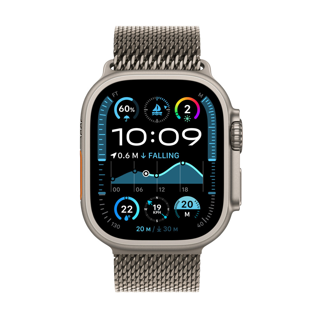 Apple Watch Ultra 2 GPS + Cellular 49mm Natural Titanium Case with Natural Titanium Milanese Loop - M MX5R3UL/A hinta ja tiedot | Älykellot | hobbyhall.fi