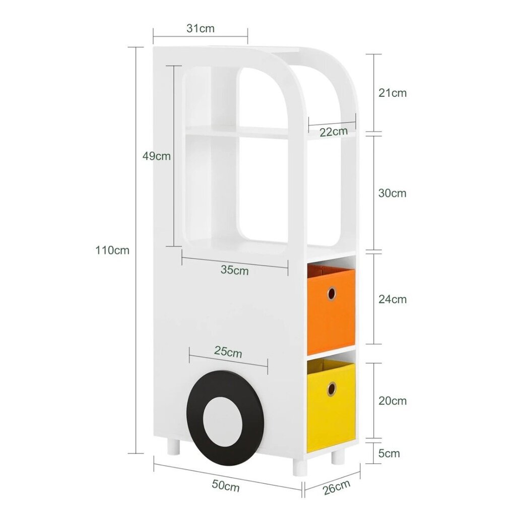 Lastenhuoneen kirjahylly Auto 31x50x110cm valkoinen hinta ja tiedot | Lastenhuoneen hyllyt | hobbyhall.fi