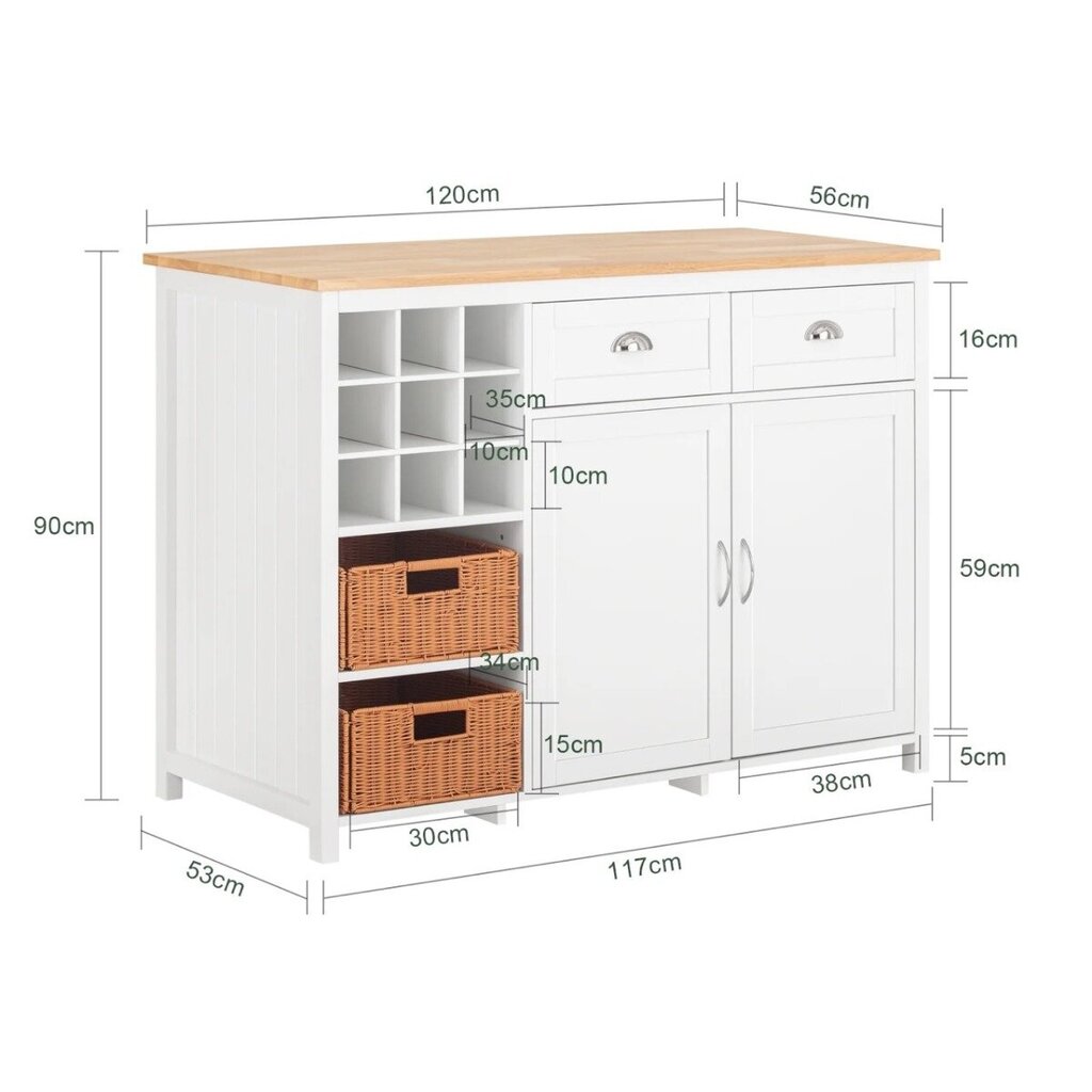 Keittiösaareke 120 x 56 x 90 cm valkoinen/beige hinta ja tiedot | Keittiön kaapit | hobbyhall.fi