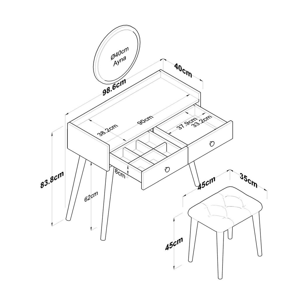 Meikkipöytäsarja hinta ja tiedot | Peilipöydät | hobbyhall.fi