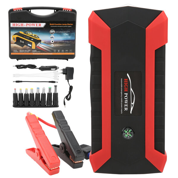 20000mAh Jump Starter Kannettava akkulaturi Kompassi LED Taskulamppu 4 USB 12V 6.0L bensiiniauto 100-