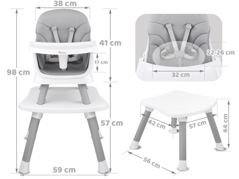 Syöttötuoli 6in1, harmaa hinta ja tiedot | Syöttötuolit | hobbyhall.fi