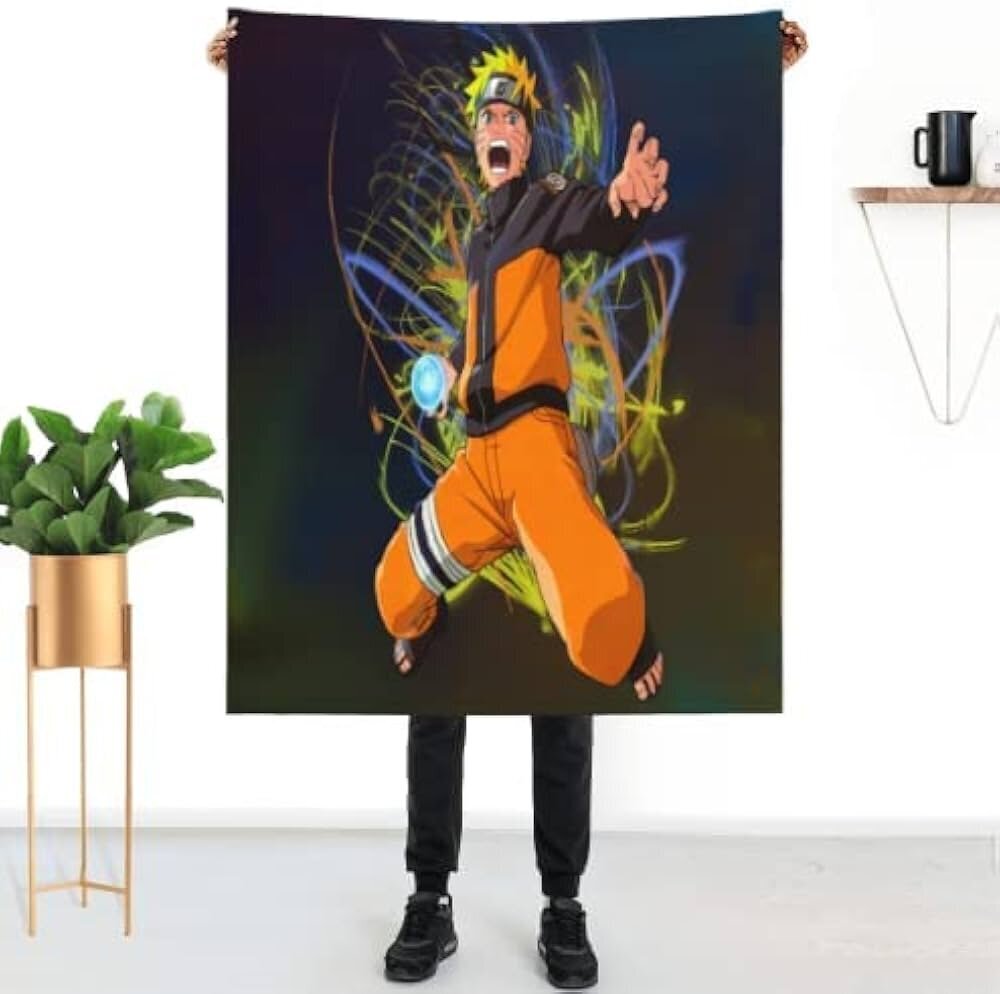 JUST FUNKY Fleecepeitto Anime Naruto -motiivilla Musta 100 x 120 cm 100 x 120 cm hinta ja tiedot | Päiväpeitot ja huovat | hobbyhall.fi