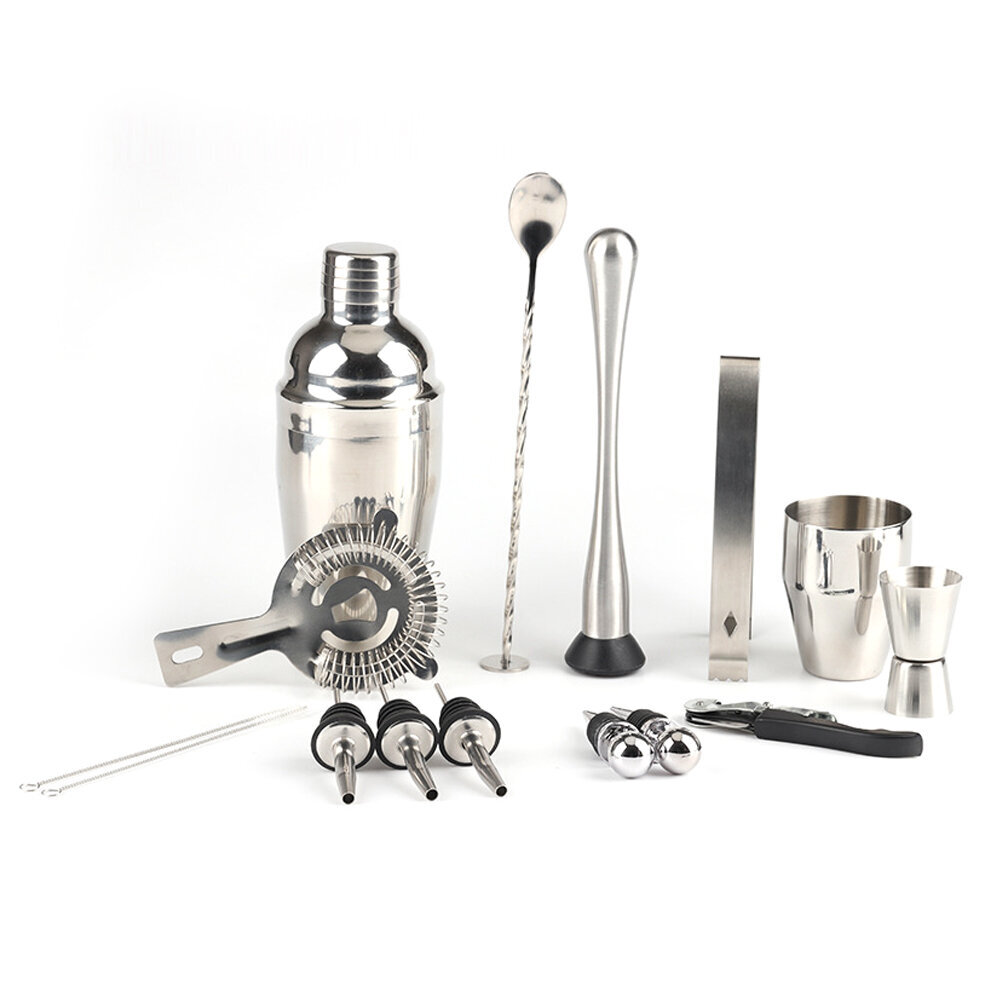 Cocktail Shaker Setti puujalustalla ruostumattomasta teräksestä valmistettu siivilä Jigger Muddler Spoon Bartender Kit hinta ja tiedot | Keittiövälineet | hobbyhall.fi