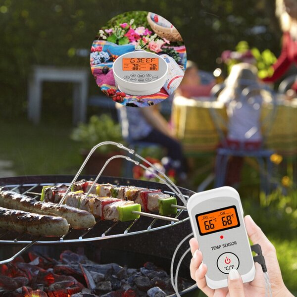 LCD digitaalinen näyttö BBQ-grilli lihalämpömittari keittiö ruoanlaittolämpömittari kahdella porbella