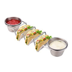 Taco-teline ruostumattomasta teräksestä, 3 ristikon V muotoinen kiiltävä Taco-teline keittiökotiin ja kaksipuoleiset kastikekupit hinta ja tiedot | Keittiövälineet | hobbyhall.fi