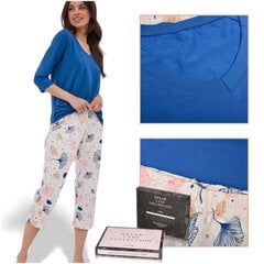 Naisten pyjama CORNETTE GINA 841/391 puuvilla sininen beige hinta ja tiedot | Yöasut ja pyjamat | hobbyhall.fi