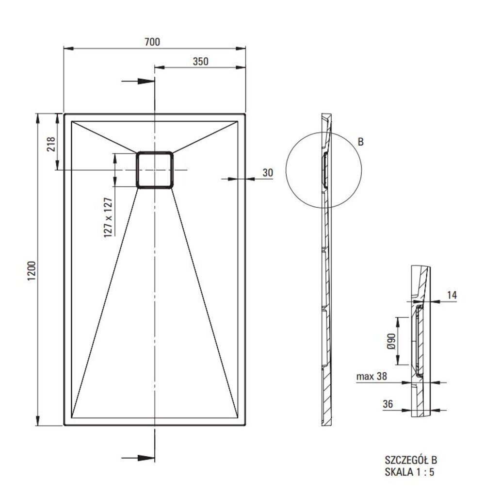 Suorakaiteen muotoinen suihkualusta Deante Correo, 120x70 cm hinta ja tiedot | Suihkualtaat | hobbyhall.fi