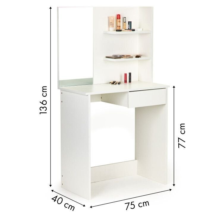 NORE ModerHome kosmetiikkapöytä peilillä, valkoinen hinta ja tiedot | Peilipöydät | hobbyhall.fi