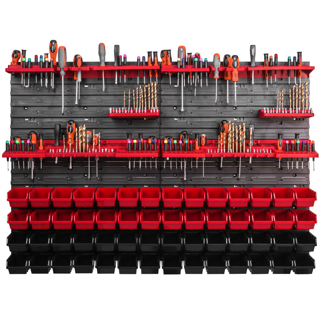 Työkalu seinä 115 x 78 cm pinoamislaatikot työkaluteline seinälevy asennuskiskot autotalli varastointi työpaja harrastus (56 laatikkoa punainen/musta) hinta ja tiedot | Työkalupakit ja muu työkalujen säilytys | hobbyhall.fi