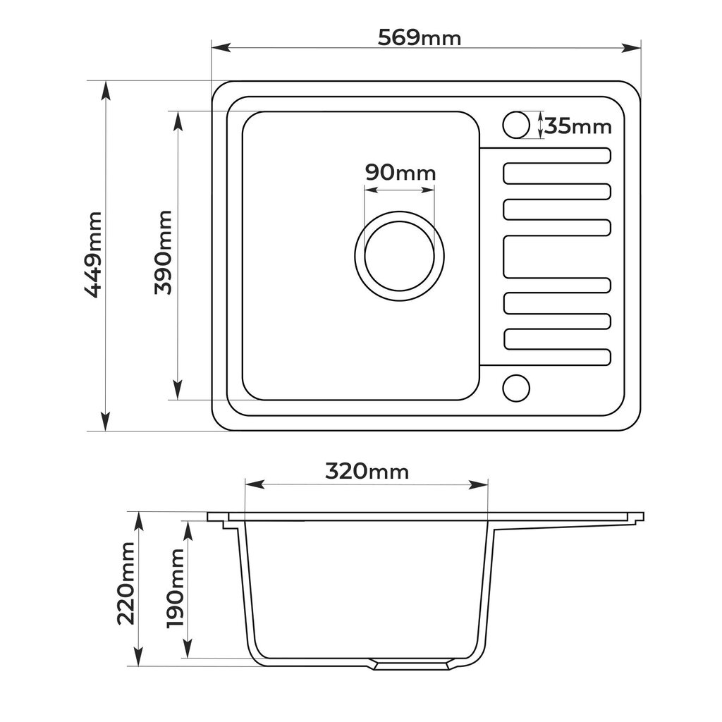 Allas - musta, graniittia, ''HB'', noin 56,9 x 44,9 cm, viemärillä, suorakulmainen, käännettävä, kirjava - keittiöallas. hinta ja tiedot | Pesualtaat | hobbyhall.fi