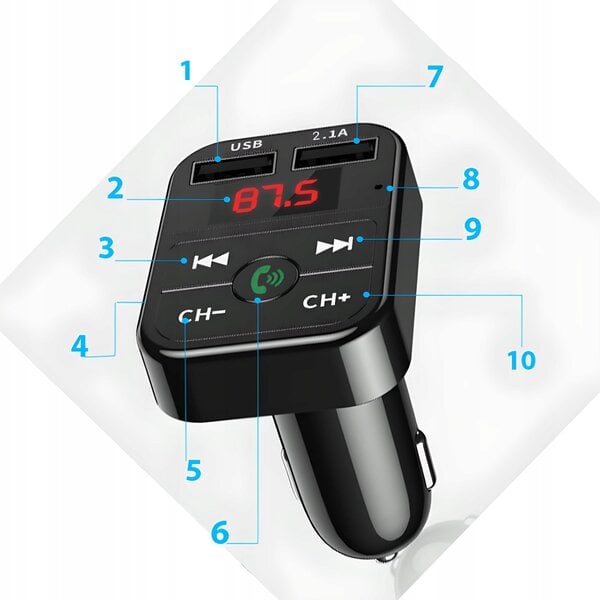 FM BLUETOOTH-lähetin MP3-laturi 2xUSB SD LCD