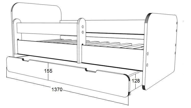 Sänky patjalla ALEX 54 170x70 cm, vuodevaatelaatikko ja irrotettava suojakaide hinta ja tiedot | Lastensängyt | hobbyhall.fi