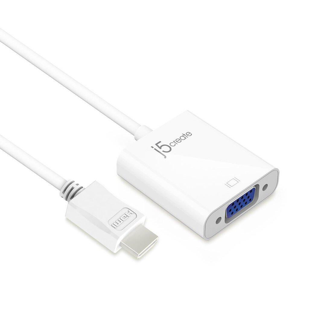 J5luo HDMI- ja VGA-sovitin (HDMI m - VGA f 3,5 mm audio f 10 cm; valkoinen väri) JDA213-N hinta ja tiedot | Adapterit | hobbyhall.fi