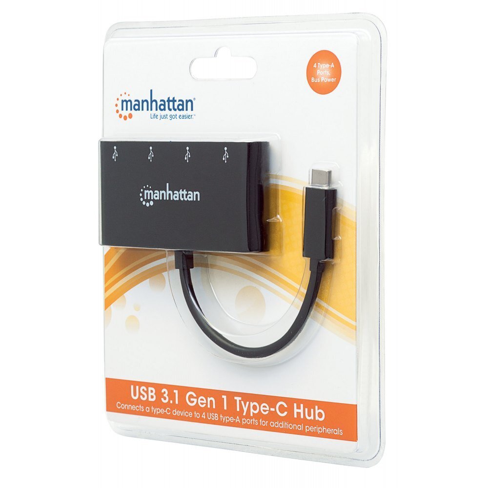 USB-keskitin Manhattan USB-C - 4xUSB-A-portit SuperSpeedillä jopa 5 Gbps hinta ja tiedot | Adapterit | hobbyhall.fi