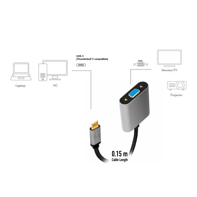 LogiLink USB-C - VGA-sovitin hinta ja tiedot | Adapterit | hobbyhall.fi