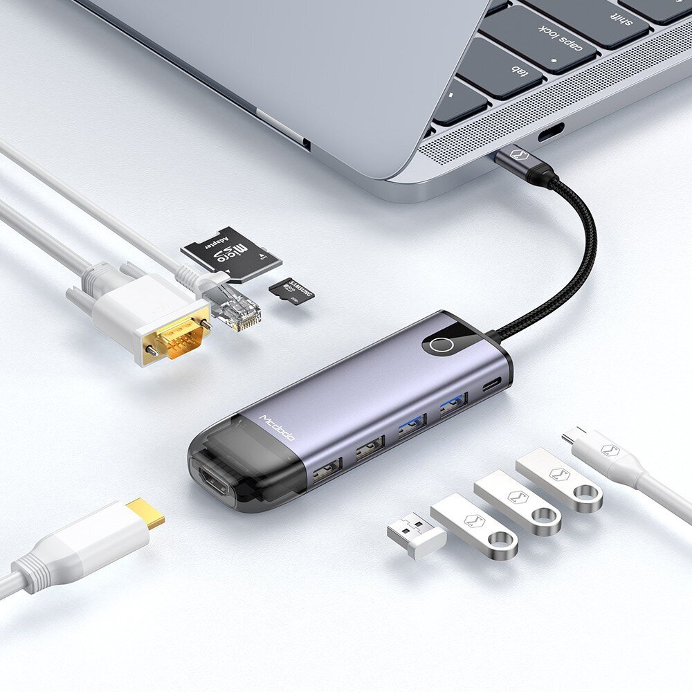 Mcdodo 10in1 USB-C RJ-45 VGA HDMI 4K kannettavan tietokoneen keskitin Macbook M1 HU-7420:lle hinta ja tiedot | Adapterit | hobbyhall.fi