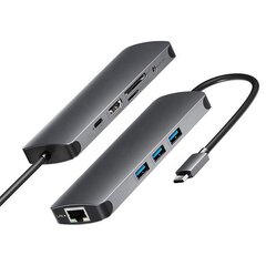 Kannettava tietokonesovitin Co2 Hub 9in1 for Mac Book Pro USB-C HDMI 4K SD-kortti Micro SD-kortti Gigabit Ethernet 3,5 mm liitin USB-C Space Harmaa väri hinta ja tiedot | Adapterit | hobbyhall.fi