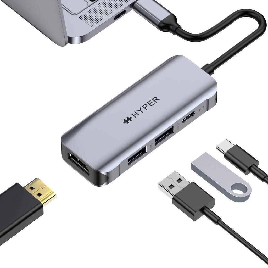 HyperDrive Hyper HD 4-in-1 USB-C HUB / HDMI / PD 100W / USB-A hinta ja tiedot | Adapterit | hobbyhall.fi