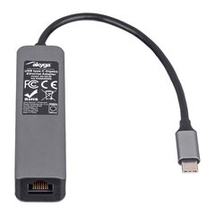 Akyga AK-AD-66 USB Type C 3x USB 3.0:lle verkkokortilla 10/100/1000 15cm hinta ja tiedot | Adapterit | hobbyhall.fi