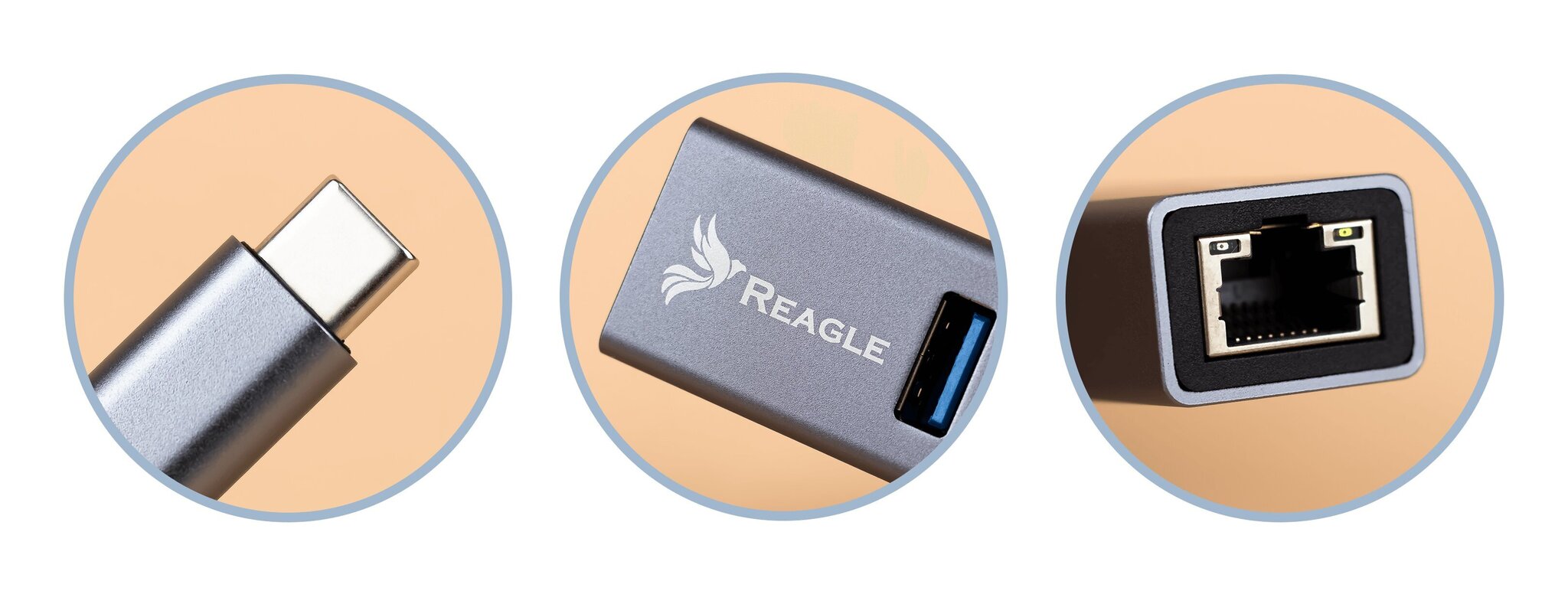 Adapteri Reagle USB-C LAN Ethernet RJ-45 USB 3.2 Gen 1 hinta ja tiedot | Adapterit | hobbyhall.fi