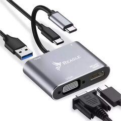 Adapteri Reagle HUB USB-C HDMI 4k VGA hinta ja tiedot | Adapterit | hobbyhall.fi