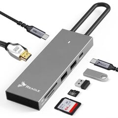 REAGLE HUB USB-C HDMI 4K 60Hz 2K 144Hz USB C 3.2 PD 100W KORTINLUKUJA M1 M2 hinta ja tiedot | Reagle Tietokoneet ja pelaaminen | hobbyhall.fi